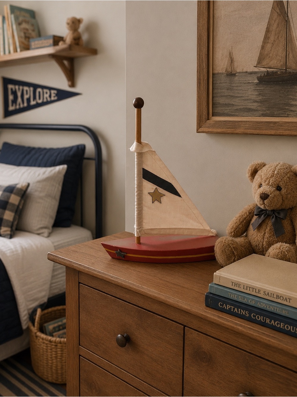 Vintage Red Sailboat Decorative Accent